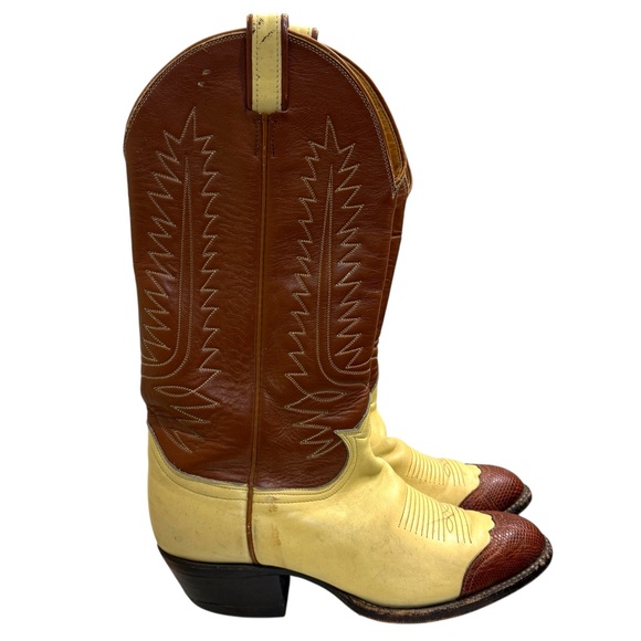 Tony Lama 6214 Vintage Brown/Cream Label Two Tone Western Boots Men’s Sz 8.5 - Picture 5 of 8
